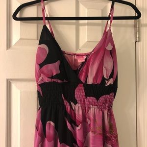 Flowy black & pink floral print adjustable dress